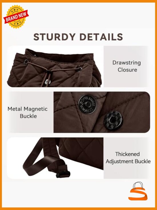 Quilted Puffer Flap Drawstring Backpack Purse for Women, Lightweight Casual